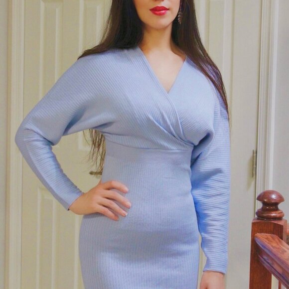 Light Blue Knit Midi Dress - Picture 3 of 5